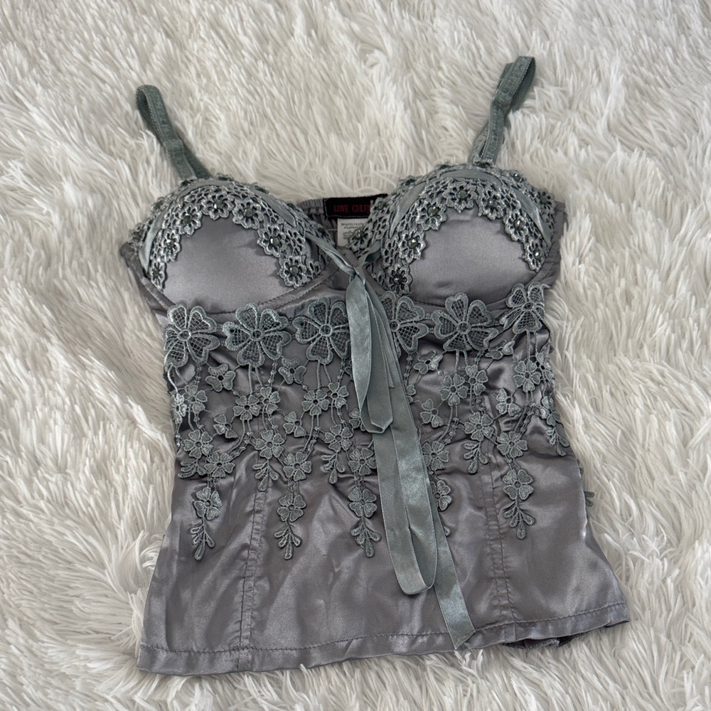 Love Culture Gray Smocked Top with Lace Accents